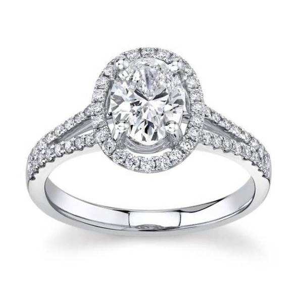 Size 8 925 Split Shank CZ Oval Cut Halo Ring - Picture 1 of 12